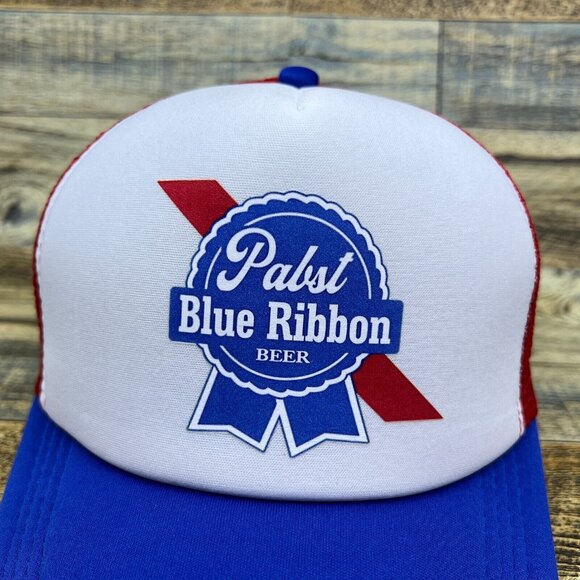 Pabst Blue Ribbon Unisex Trucker Hat Blue Snapback Defunct Beer Ball Cap - Picture 2 of 6
